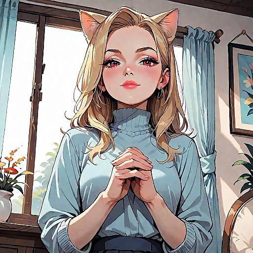 Smug Cat-Eared Girl Indoors