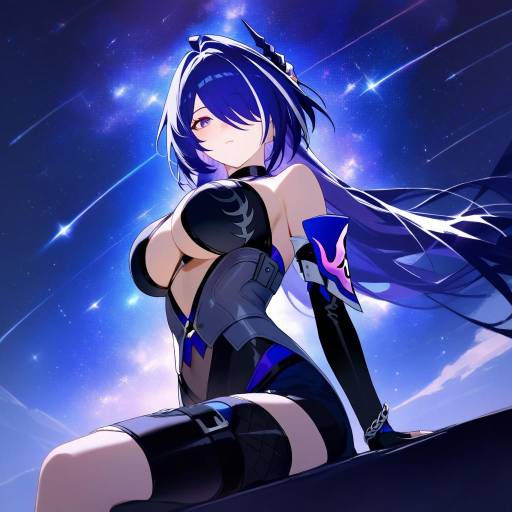 Anime Character with Blue Hair and Armor