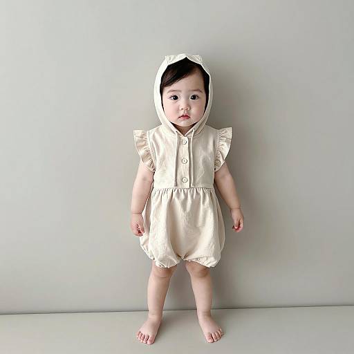 Adorable Toddler in Beige Hooded Dress
