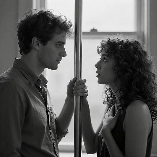 Intense Black-and-White Portrait of Man and Woman