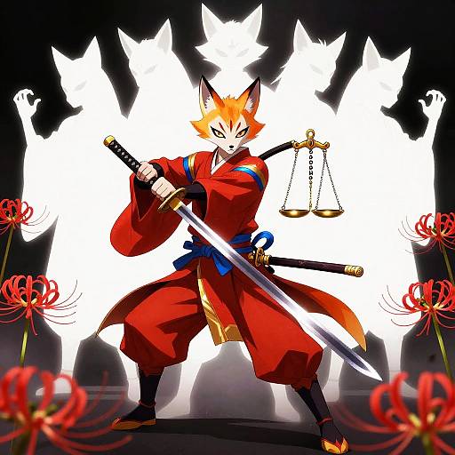 Kitsune Samurai Demon Slayer with Spirits