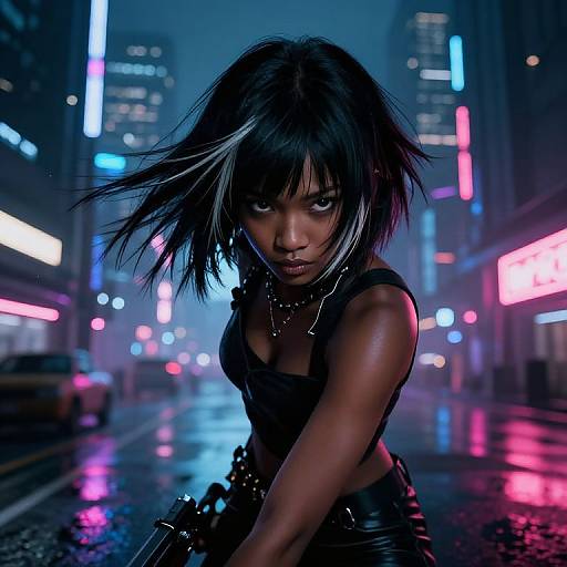 Cyberpunk Anime Girl with Silver Highlights