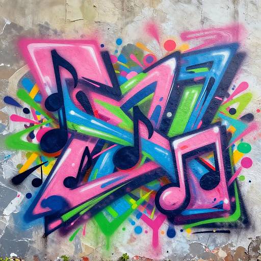 Vibrant Music Notes Graffiti Wall