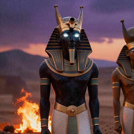 Majestic Pharaoh Amidst Fire and Rain