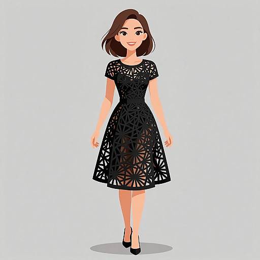 Smiling Woman in Geometric Dress