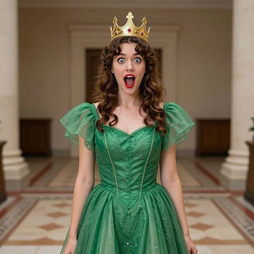 Woman in Green Dress with Crown