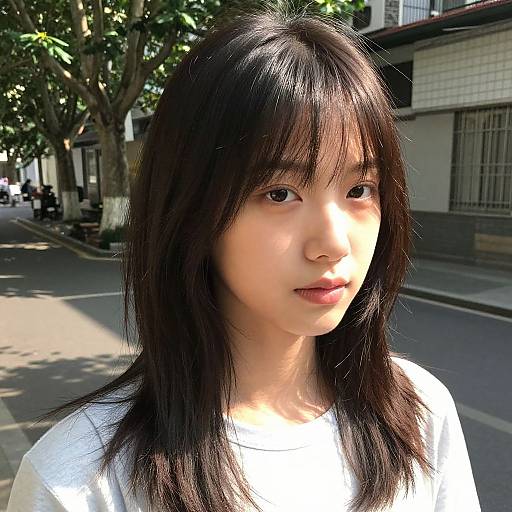 Young Woman with Double-Parted Bangs