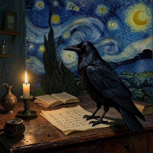 Surreal Raven on Haunted Writing Desk