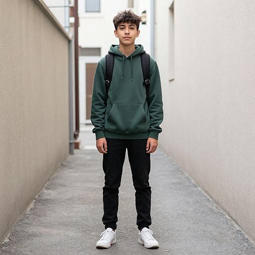 Boy in Hoodie with Backpack