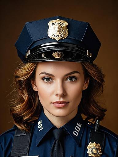 Policewoman Close-Up Headshot, Styled Hair