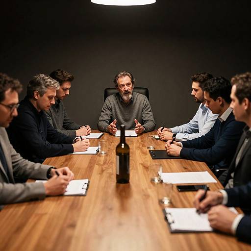 Dramatic Boardroom Discussion in Shadows