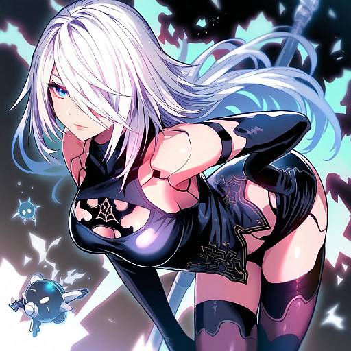 Illustration of A2 (nier:automata), nier (series) in the style of Wisespeak