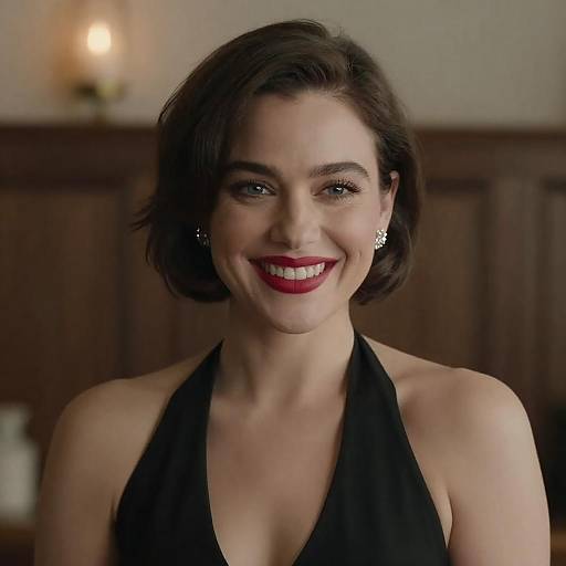 Smiling Woman in Black Halter Top