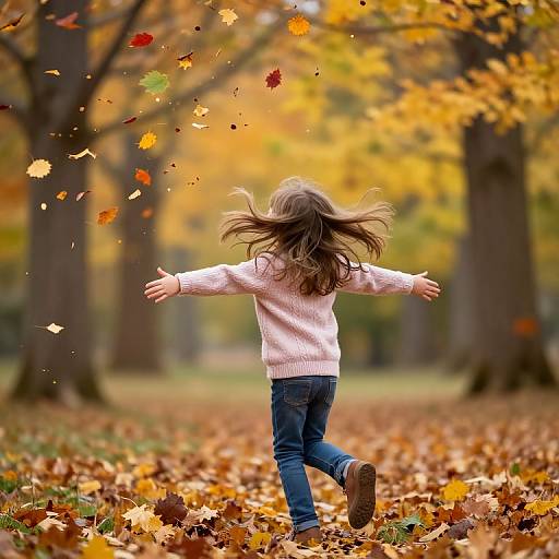 Girl Enjoying Autumn Leaves in Park