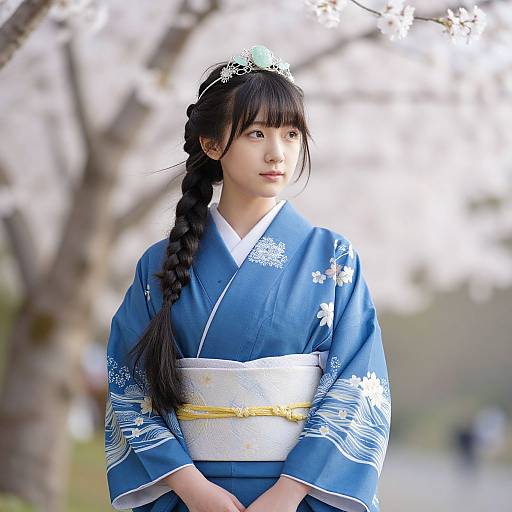 Elegant Asian Girl in Traditional Kimono