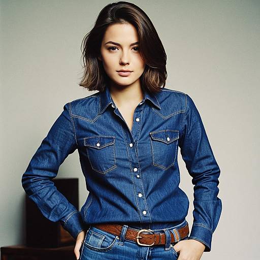 Young Woman in Denim Shirt and Jeans