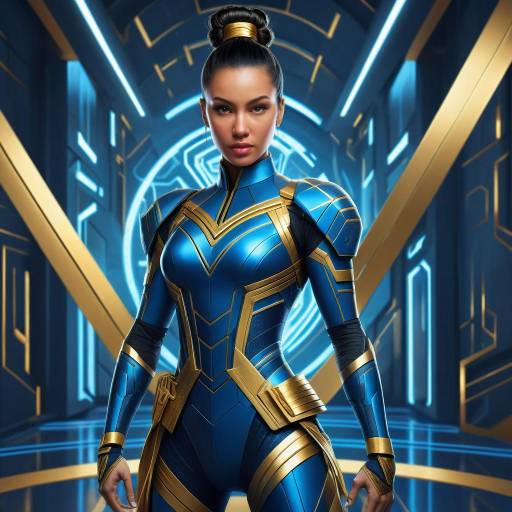 Futuristic female warrior in blue armor