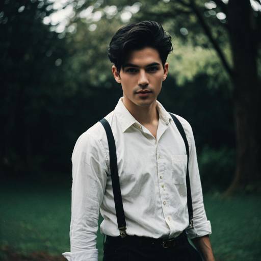 Young Man in Vintage Outfit with Suspenders