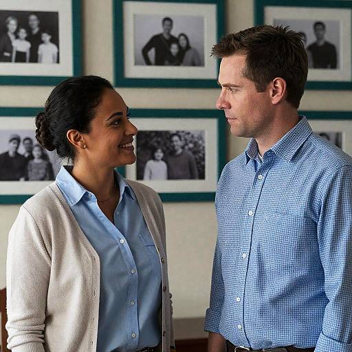 Two Adults Conversing Indoors