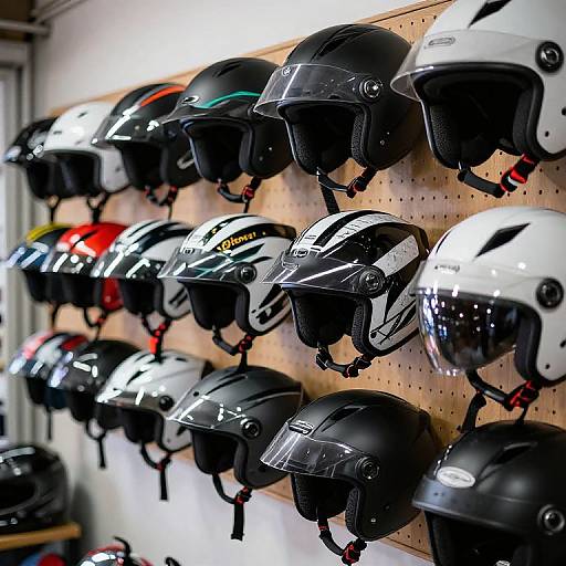 Colorful Motorcycle Helmets on Pegboard