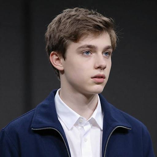 Focused Young Man in Blue Jacket