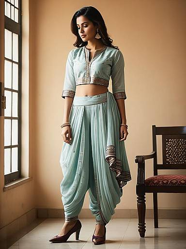 Woman in Light Blue Dhoti Suit Salwar Indo-Western Outfit