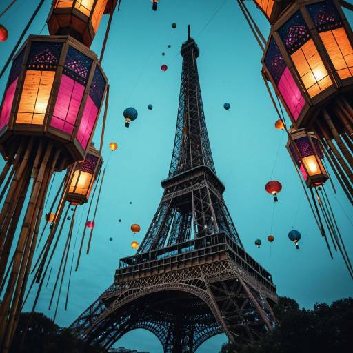 Eiffel Tower with Floating Lanterns