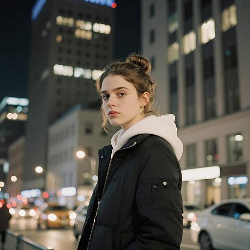 Young Woman in Urban Nightscape
