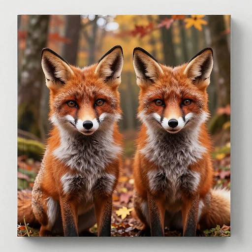 Two Anthropomorphic Foxes in Autumn Woodland
