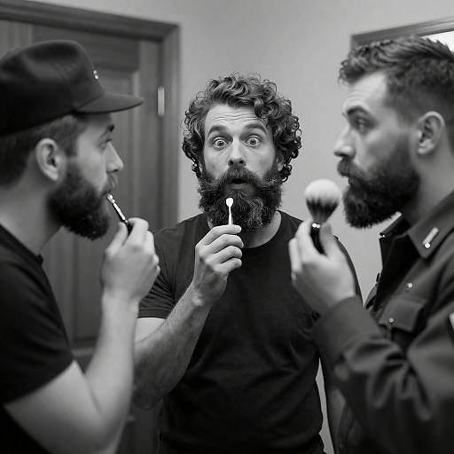 Surprised Shaving Scene with Three Men
