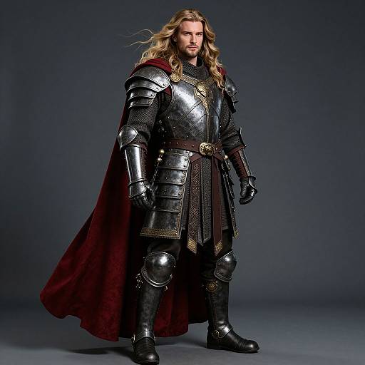Medieval Knight in Ornate Armor with Red Cape