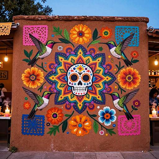 Vibrant Mexican Hummingbird Mural