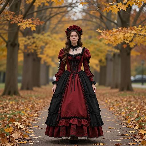 Victorian Gothic Dress in Autumn Park