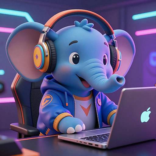 Vibrant Blue Elephant Gaming Art