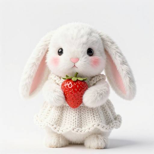 Whimsical Plush Bunny with Strawberry Dress