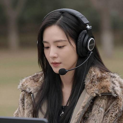 Focused Asian Woman in Outdoor Setting