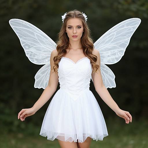 Adult Woman in White Fairy Costume