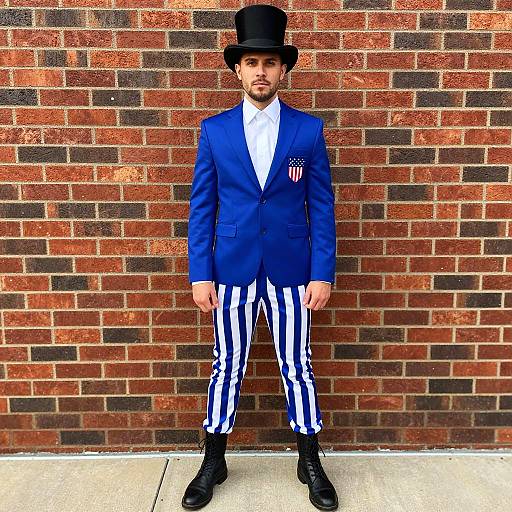 Man in America-Themed Costume with Top Hat