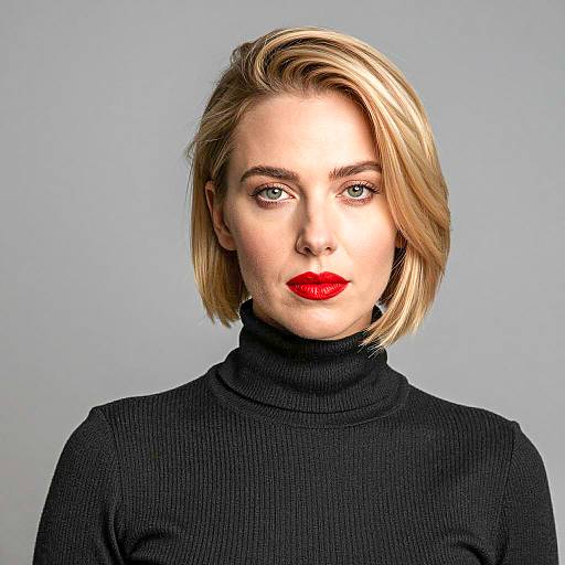 Woman with Blonde Bob and Red Lipstick