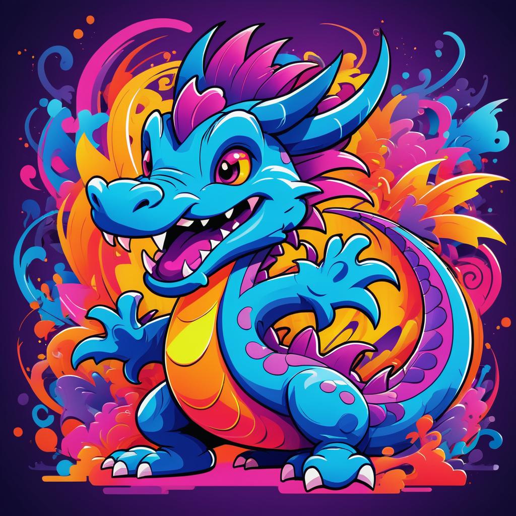 Whimsical Dragon Cartoon Graffiti Art