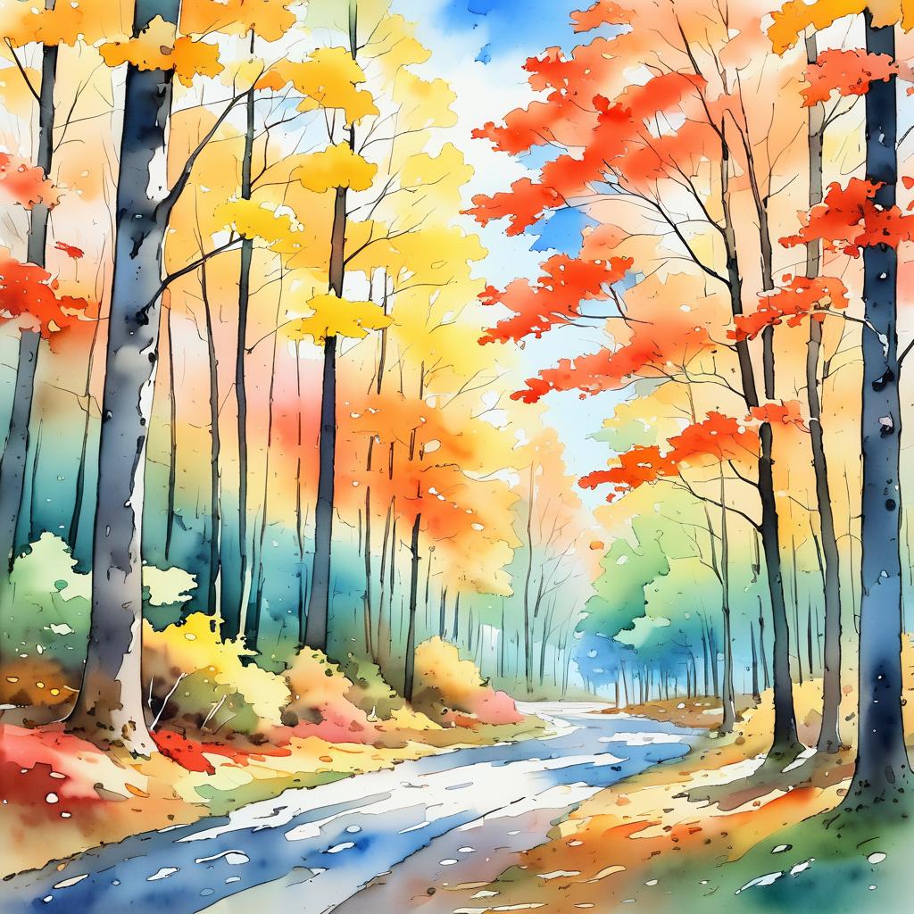 Vibrant Autumn Forest in Watercolor