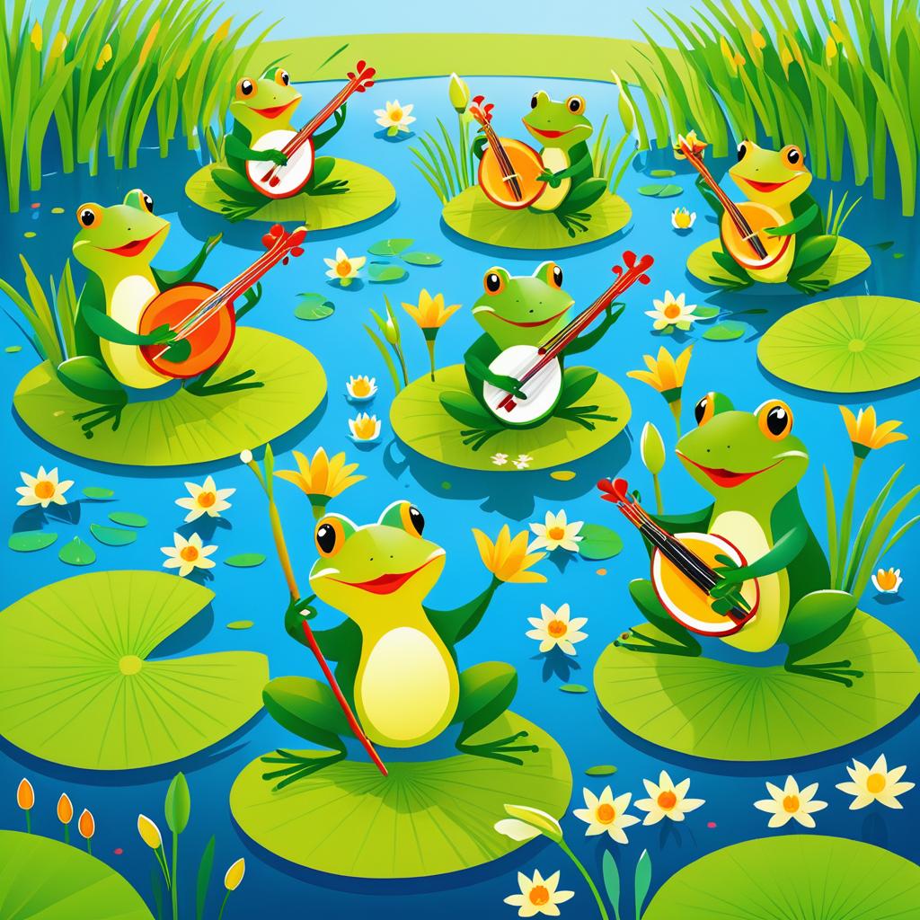 Joyful Frogs Playing in a Lily Pad Pond