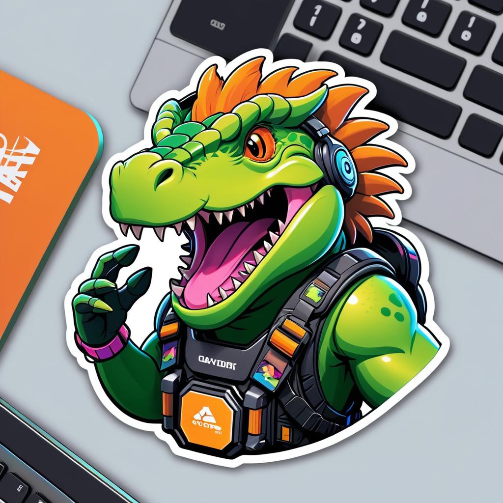 Happy Dinosaur Gamer Sticker Design