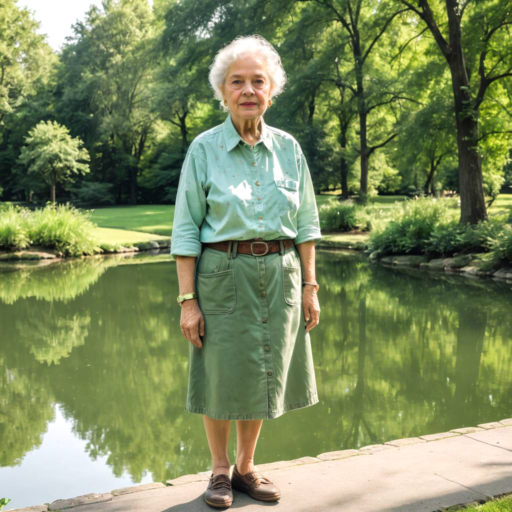 Elderly Artist in Serene Lakeside Park