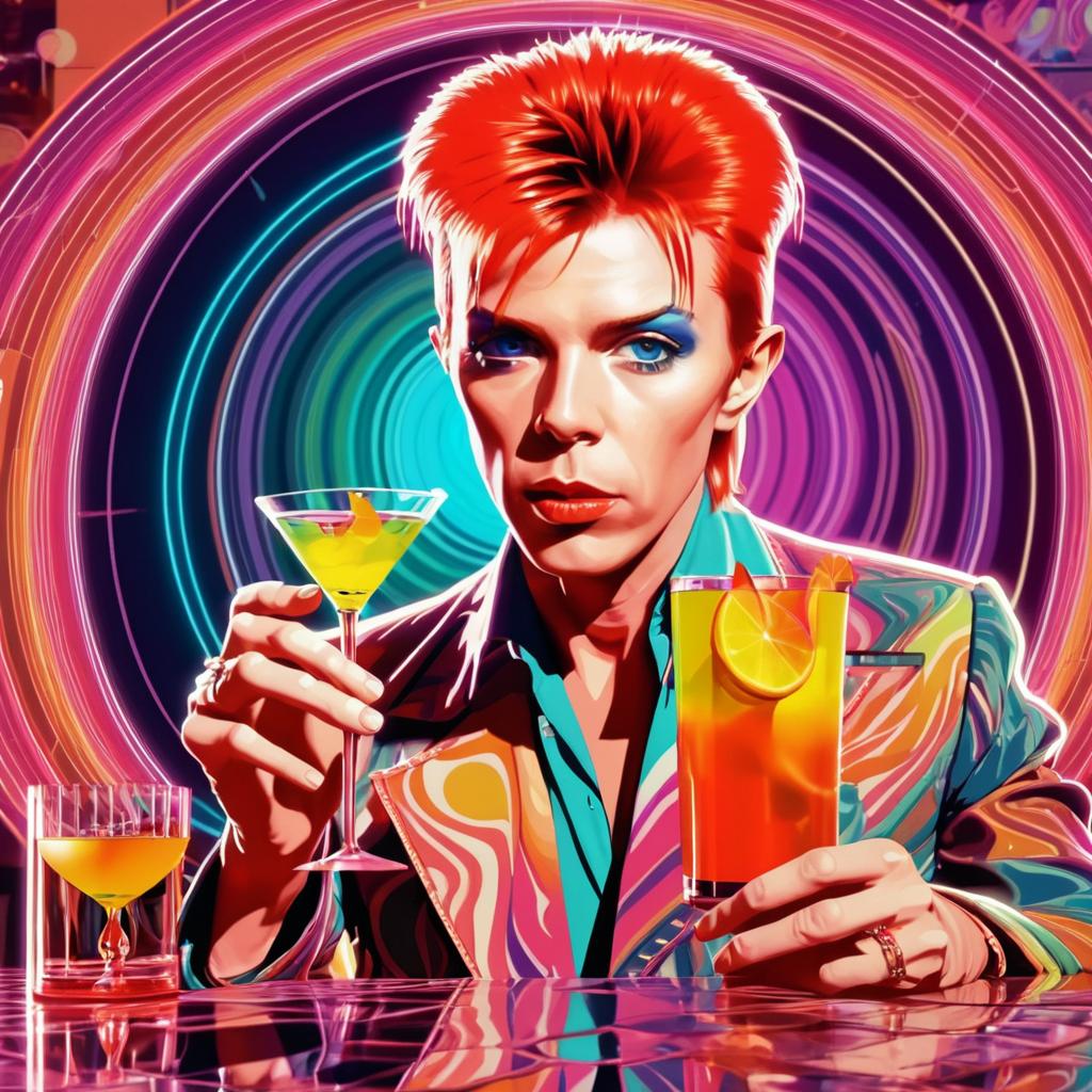 Psychedelic Bowie Sipping Gin Fizz