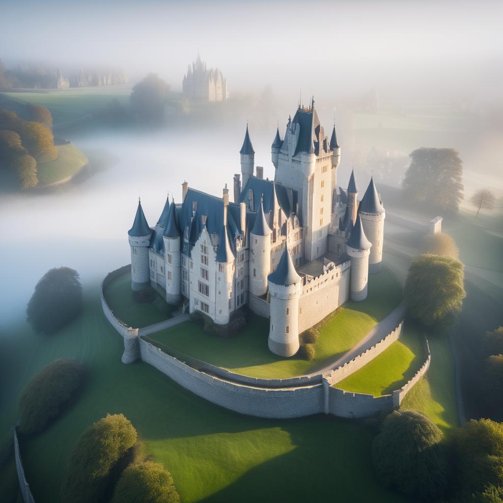 Mysterious Castle in Ethereal Fog