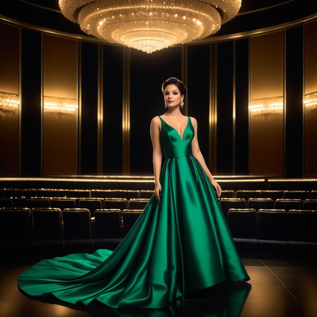 Elegant Actress in Luxurious Theater Setup