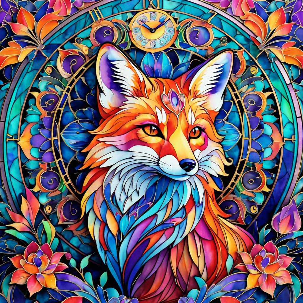 Vibrant Art Nouveau Fox in Floral Splendor