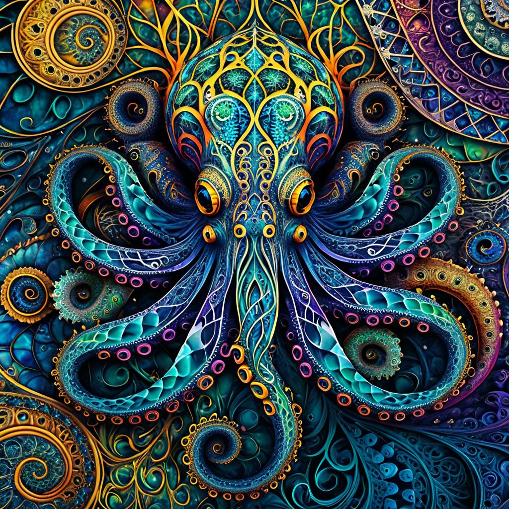 Hyper-Realistic Fractal Octopus Art