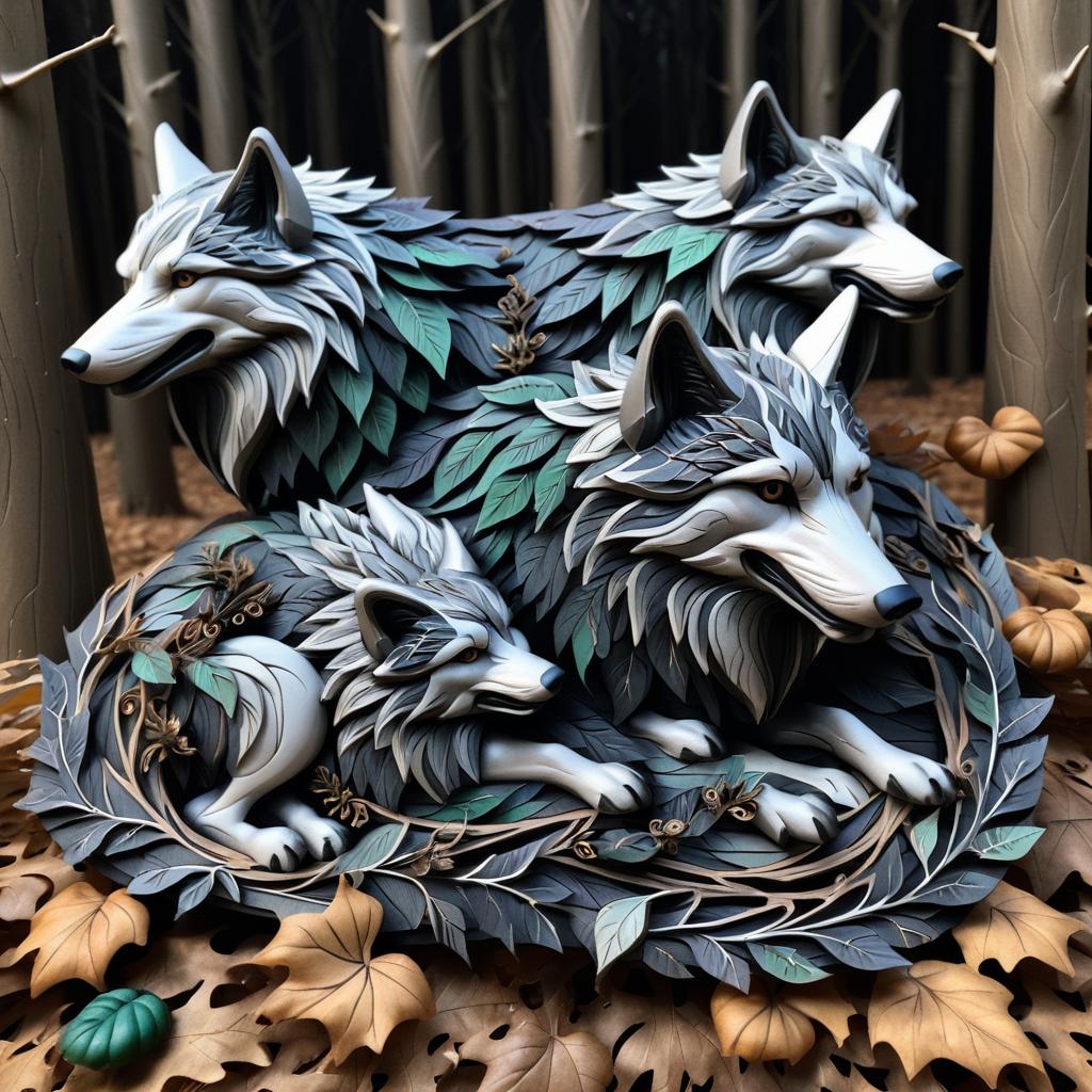 Intricate Spectral Wolves in Enchanted Woodlands